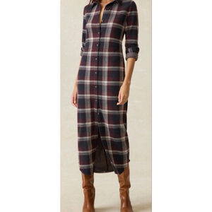 NWOT Faherty Brand S Plaid Legend Sweater Maxi Dress in Burgundy and Navy M